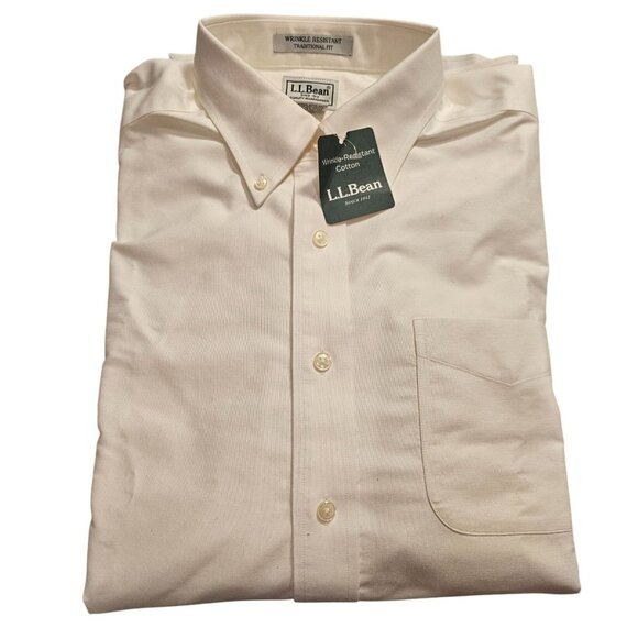 L.L.Bean Mens Traditional Fit Wrinkle Resistant White Dress Shirt Size 17-33 - Picture 1 of 5
